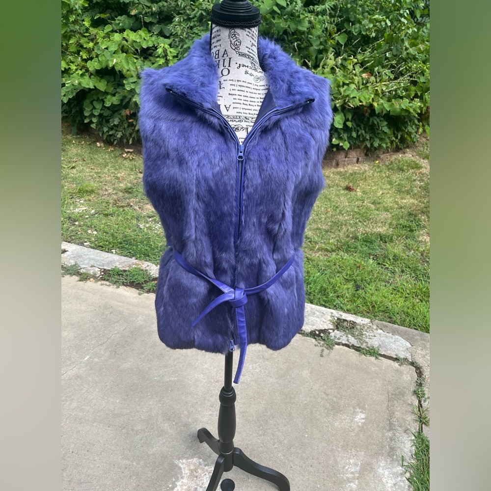 Vintage Express rabbit fur vest womens S purple zip front retro